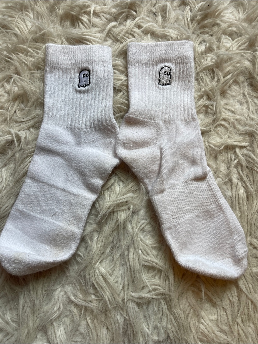 White Ghost Embroidered Crew Socks